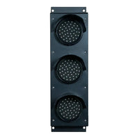 Triple lens 4 inch LED traffic light on a white background.