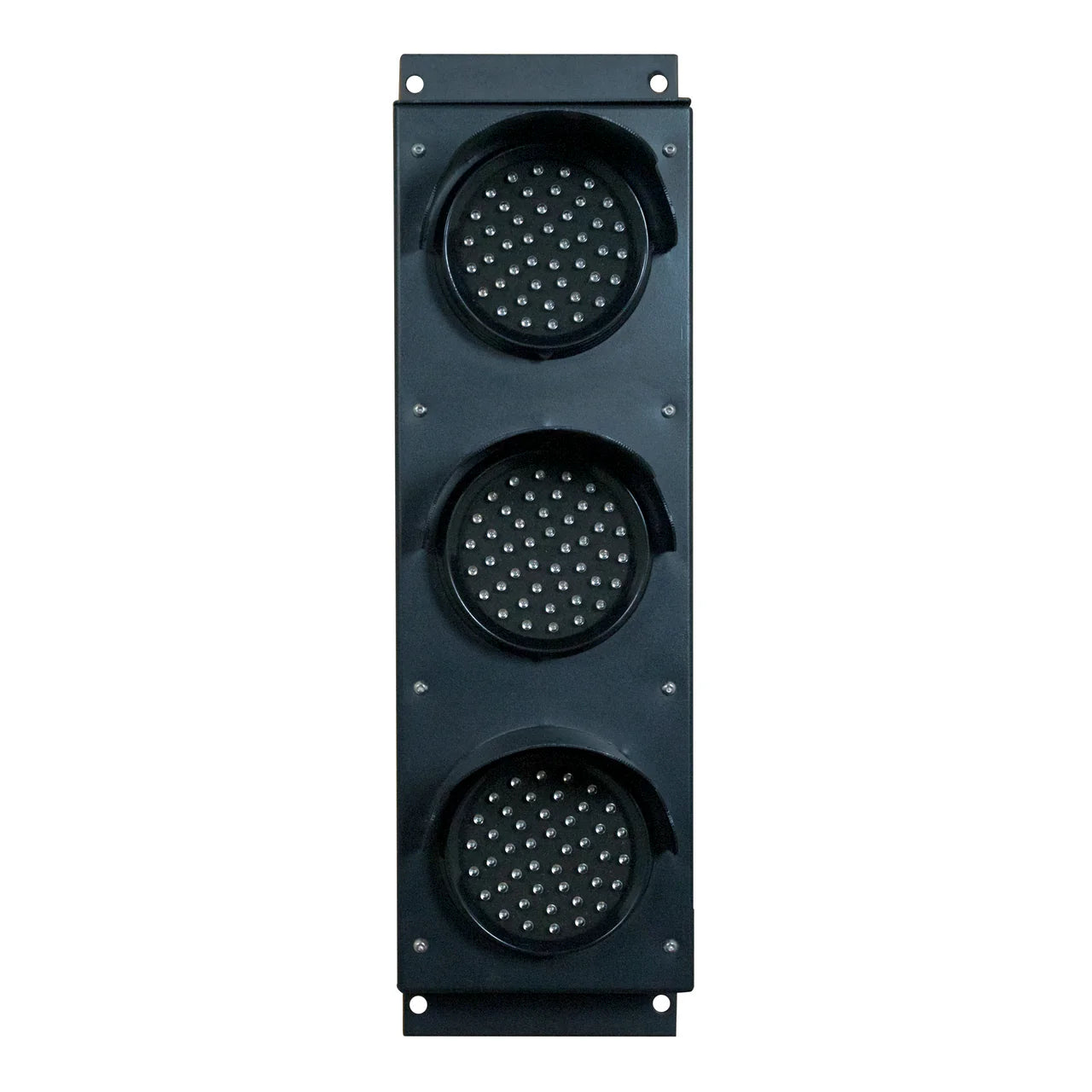 Triple lens 4 inch LED traffic light on a white background.