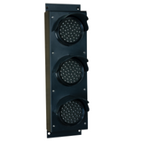 Triple traffic light on a white background.