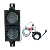 Traffic light system with LED light, control box  and cables on a white background.