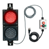 Red traffic light with a pilot light control box and cables on a white background.