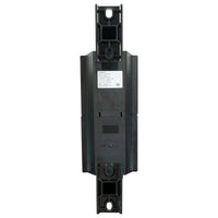 Black dual traffic light with 2 plastic mounting brackets and sticker label on a white background.