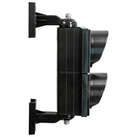 Dual 4 inch traffic light with black plastic brackets on a white background.