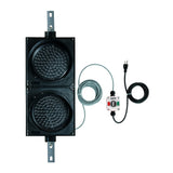 Traffic light with power cord and 3-Position control box on a white background.