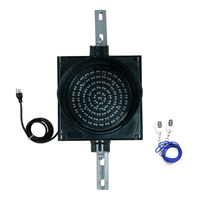 Single 8 inch wireless traffic light with power cord, steel mounting brackets, key fob remote on a white background.