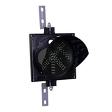 An 8 inch diameter LED traffic light signal featuring a black polycarbonate housing on a white background.