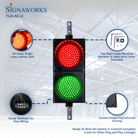 'Signaworks' branded 8 Inch traffic light graphic depicting LED quality, mounting hardware, housing construction and wiring terminals.
