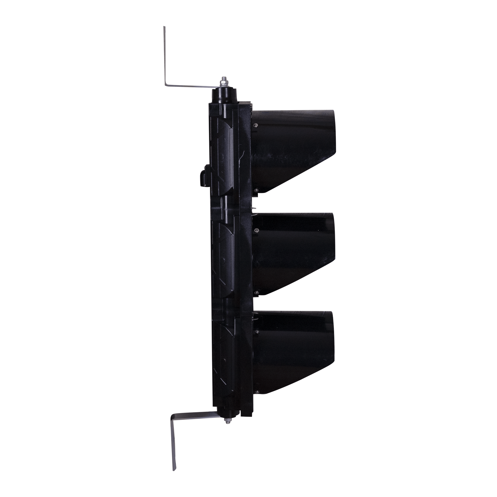 8 inch triple traffic light with steel mounting brackets.