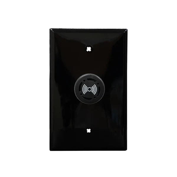 A black wall plate with a central black circular audible alarm component featuring a speaker icon on a white background.