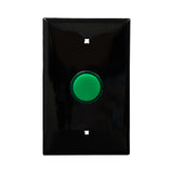 Black wall plate with green LED pilot lights mounted on a white background.