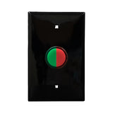 Black wall plate with red/green LED pilot lights mounted on a white background.