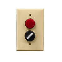 An ivory rectangular wall plate with a red pilot light and a black rotary dial.