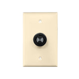 An ivory wall plate with a central black circular audible alarm component featuring a speaker icon on a white background.