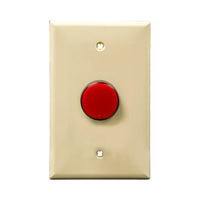 Ivory wall plate with red LED pilot lights mounted on a white background.
