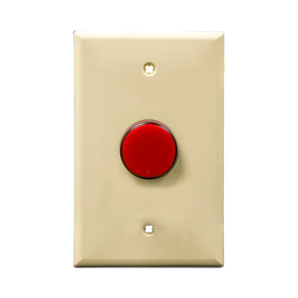 Ivory wall plate with red LED pilot lights mounted on a white background.