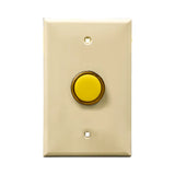 Ivory wall plate with yellow LED pilot lights mounted on a white background.