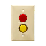 Ivory wall plate with red and yellow dual LED pilot lights mounted on a white background.