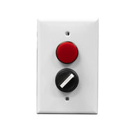 A white rectangular wall plate with a red pilot light and a black rotary dial.