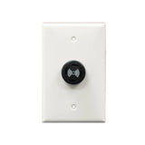A white wall plate with a central black circular audible alarm component featuring a speaker icon on a white background.