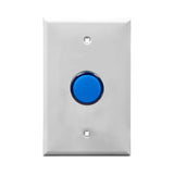 White wall plate with blue LED pilot lights mounted on a white background.