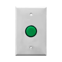 White wall plate with green LED pilot lights mounted on a white background.