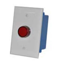 White plate red push button enclosure on a  white background.