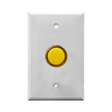 White wall plate with yellow LED pilot lights mounted on a white background.