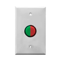 White wall plate with red/green LED pilot lights mounted on a white background.