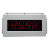 Digital display with red LED digits on a white background