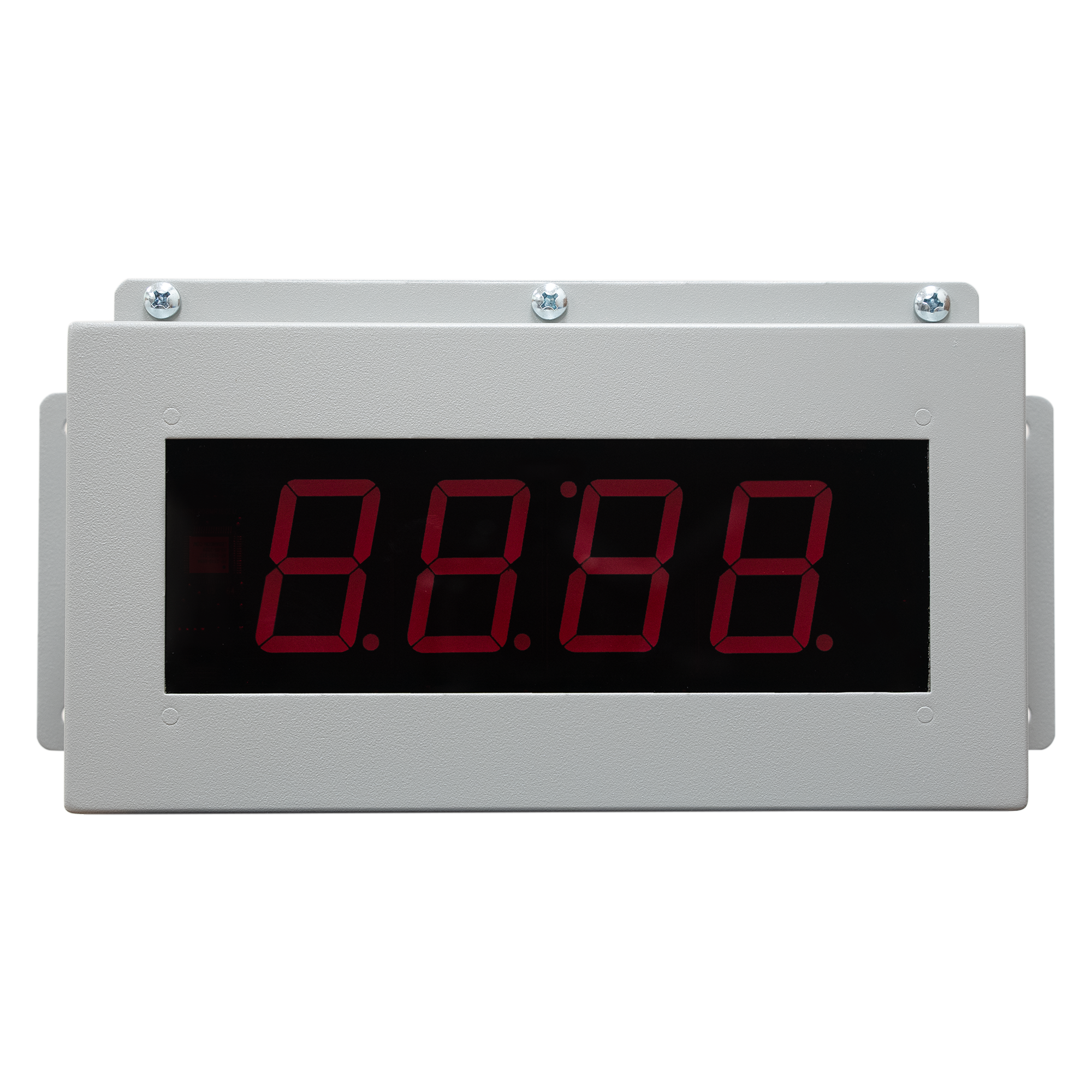 Digital display with red LED digits on a white background