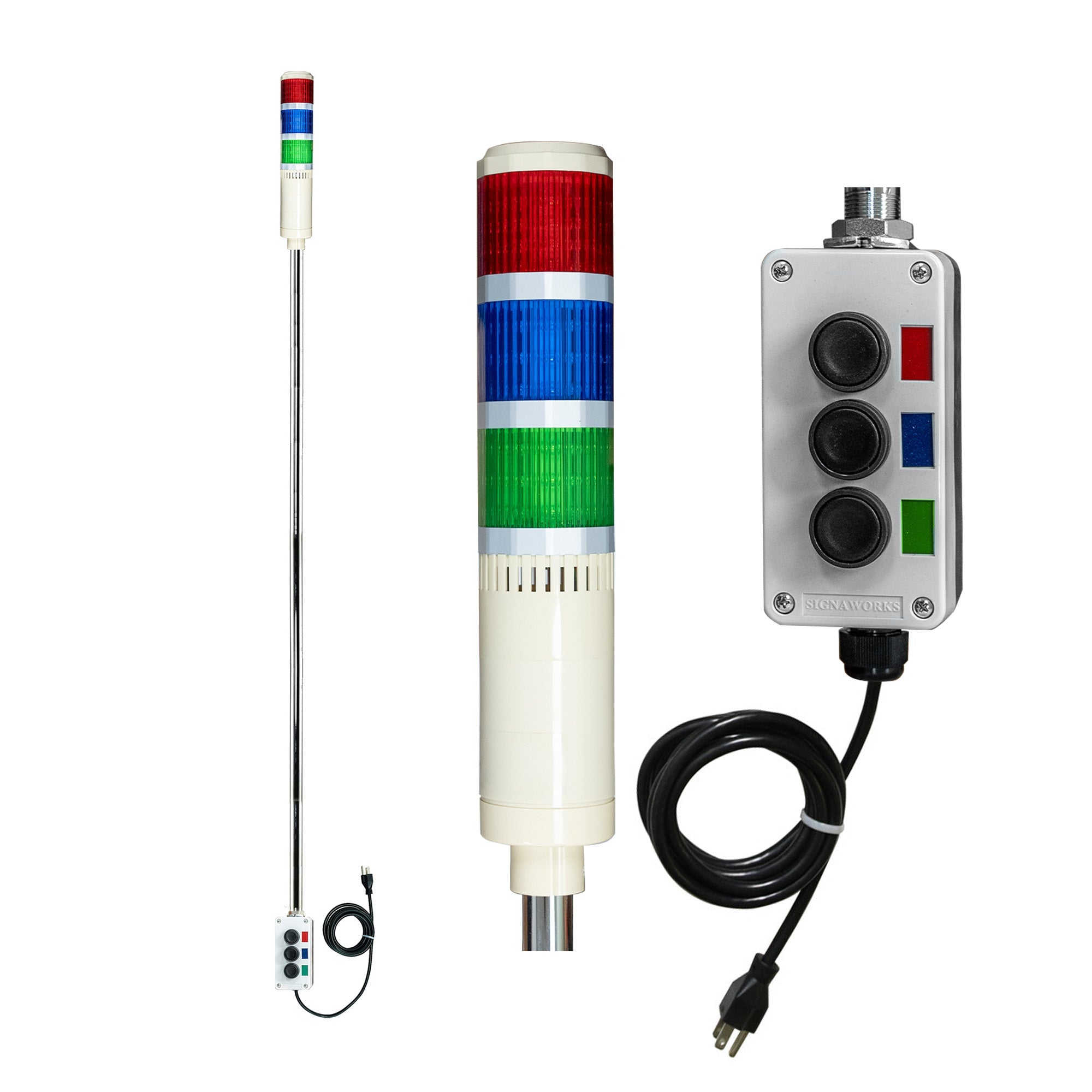 LED Andon Tower Light 5 FT Pole with Buzzer Red Blue Green 110V AC Fulfillment Center