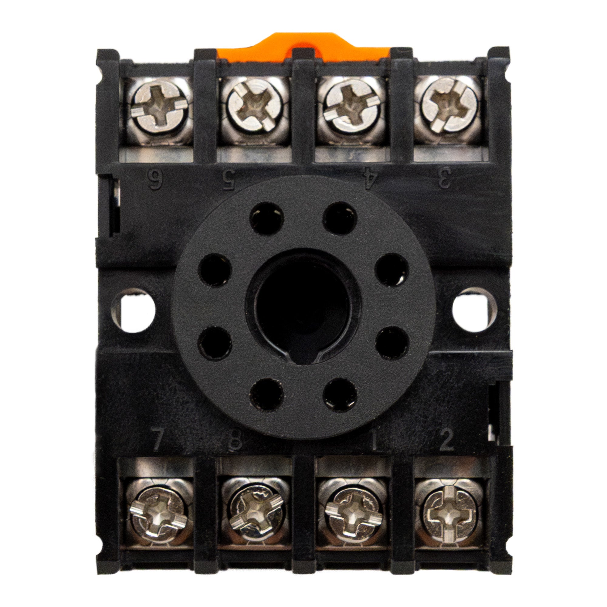 Black  timer adapter with orange slider on a white background.