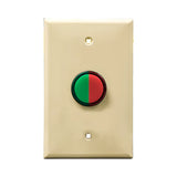 Ivory wall plate with red/green LED pilot lights mounted on a white background.